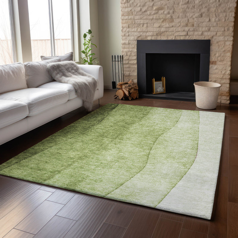 Tapis olive Cerrito lavable à la machine de qualité supérieure, Rectangulaire 8 pi x 10 pi