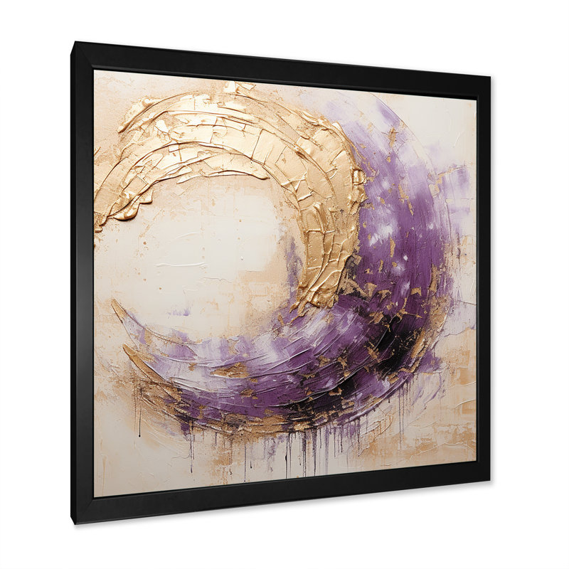 Or et spirale lunaire mauve - peinture abstraite, art mural, H 24 po x l 24 po x P 1 po, Cadre simple noir