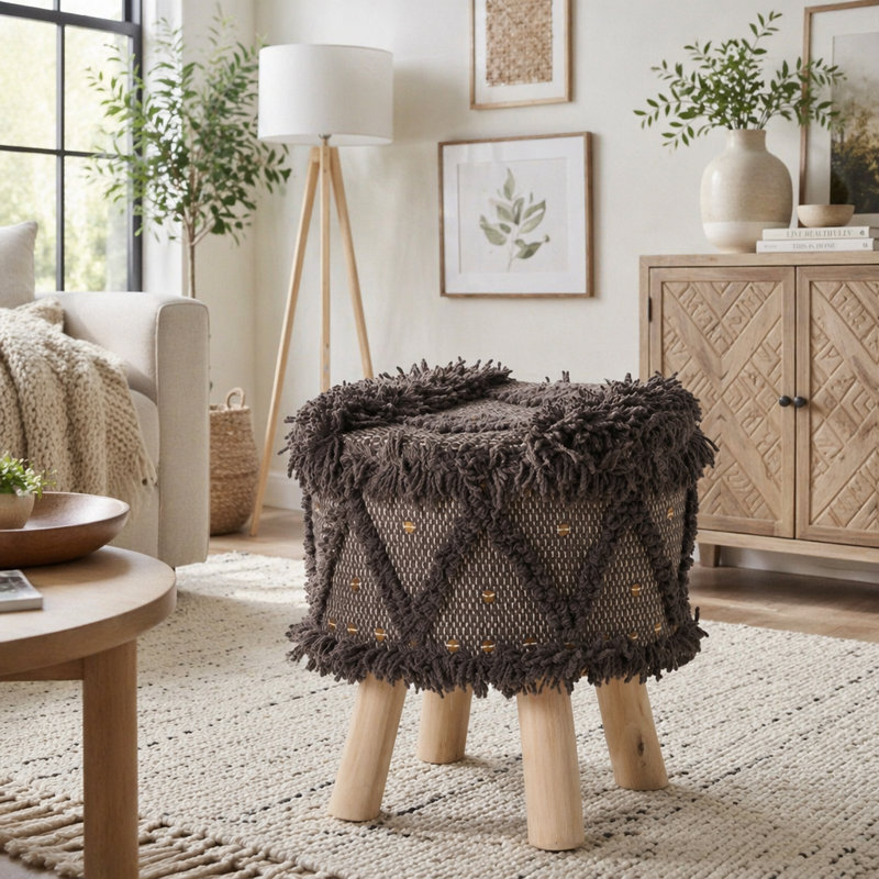 Repose-pieds en laine et coton Boho