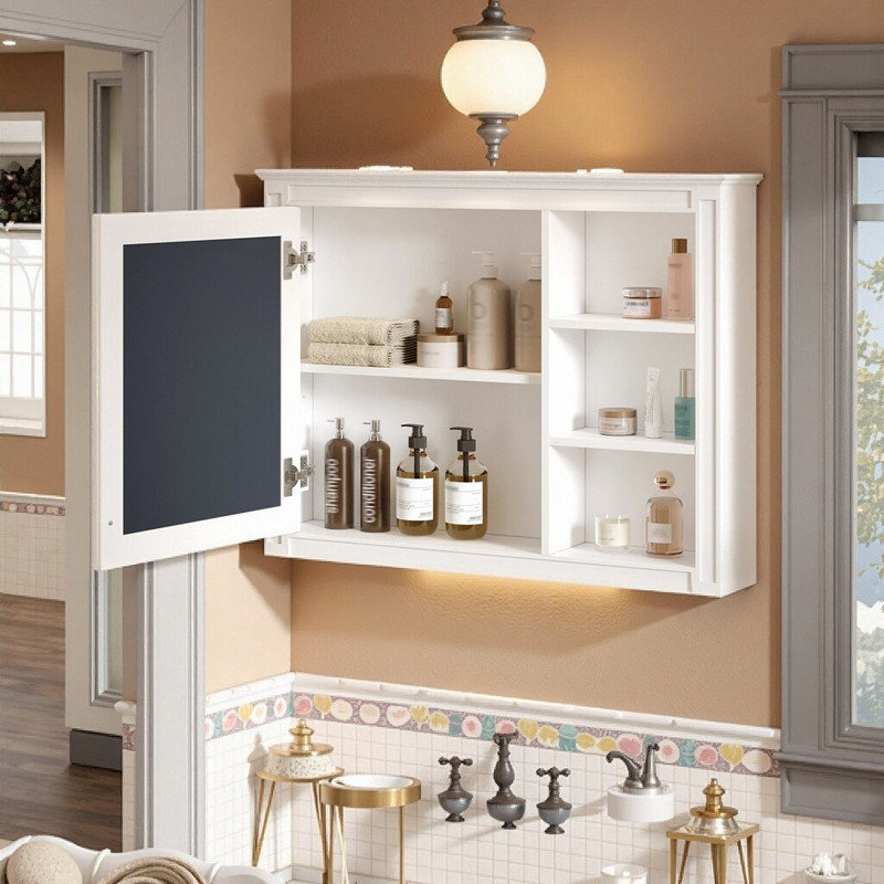Armoire à pharmacie murale en panneau de fibres à densité moyenne l 36 po x P 6,7 po x H 27,8 po avec miroir et tablette réglable