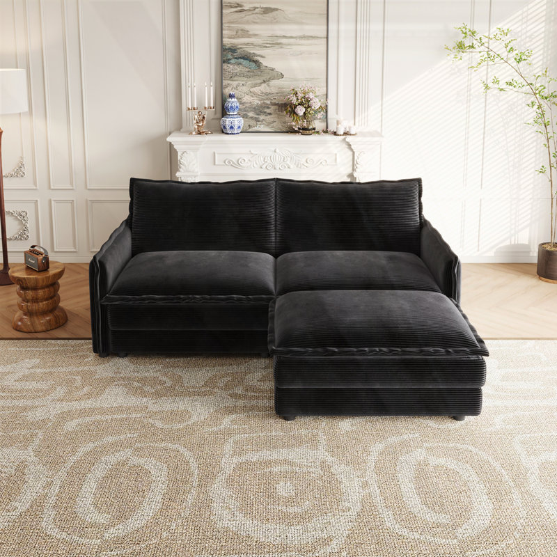 Canapé modulaire en L avec repose-pieds et causeuse pour salon, Noir