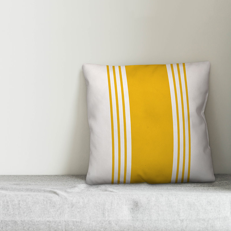 Coussin Farmhouse, 20 po x 20 po, Pas de bourre, Blanc / Jaune