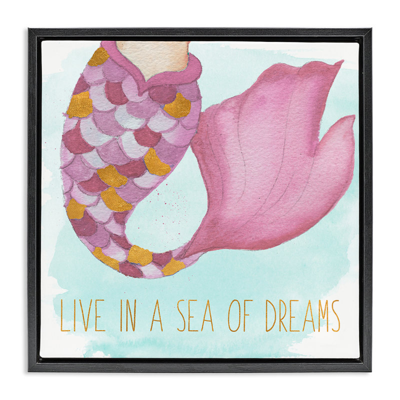 «Sea of Dreams Mermaid», art mural encadré par Elizabeth Medley, Cadre flottant noir de jais, H 25 po x l 25 po
