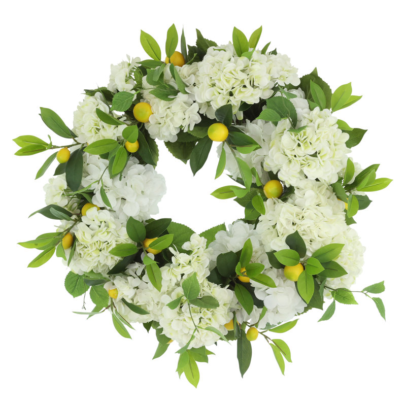 22" Spring Wreath with Hydrangeas and Lemons