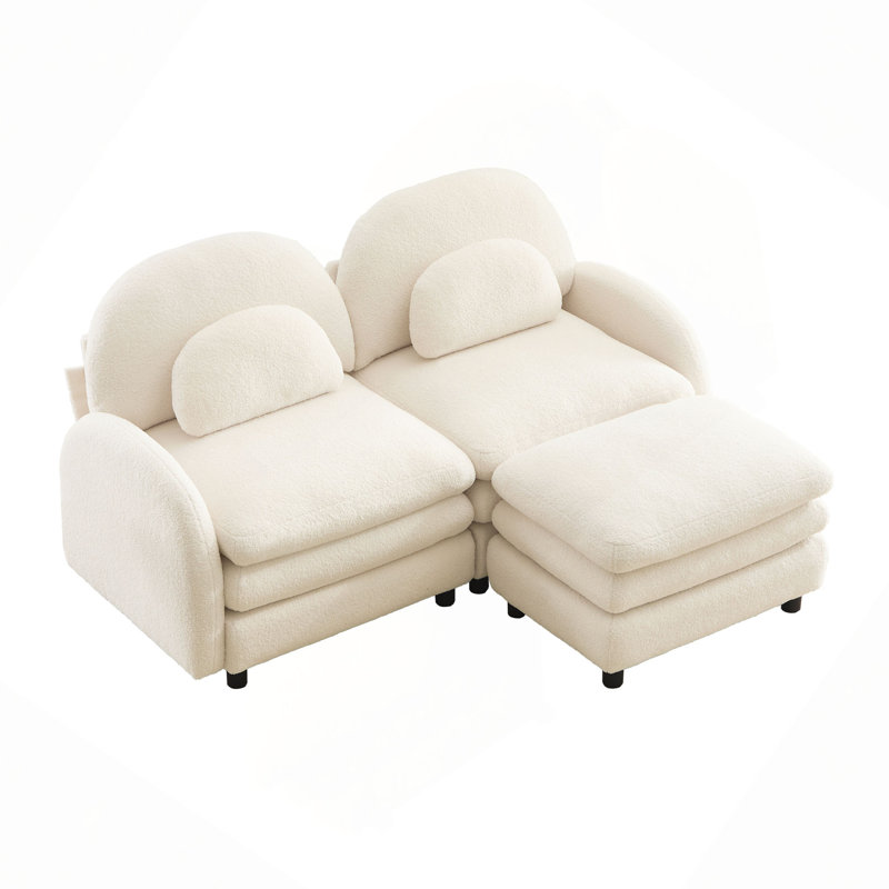 Canapé-lit en tissu Teddy, Blanc beige