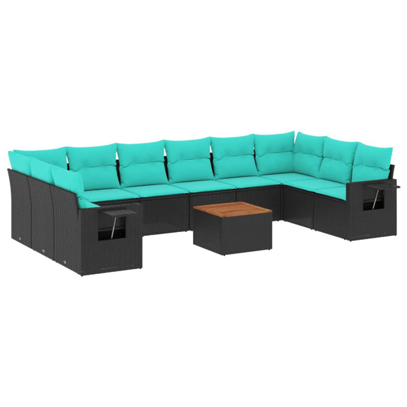  Ensemble de canapé de patio 11 pièces avec coussins en rotin de polyester noir