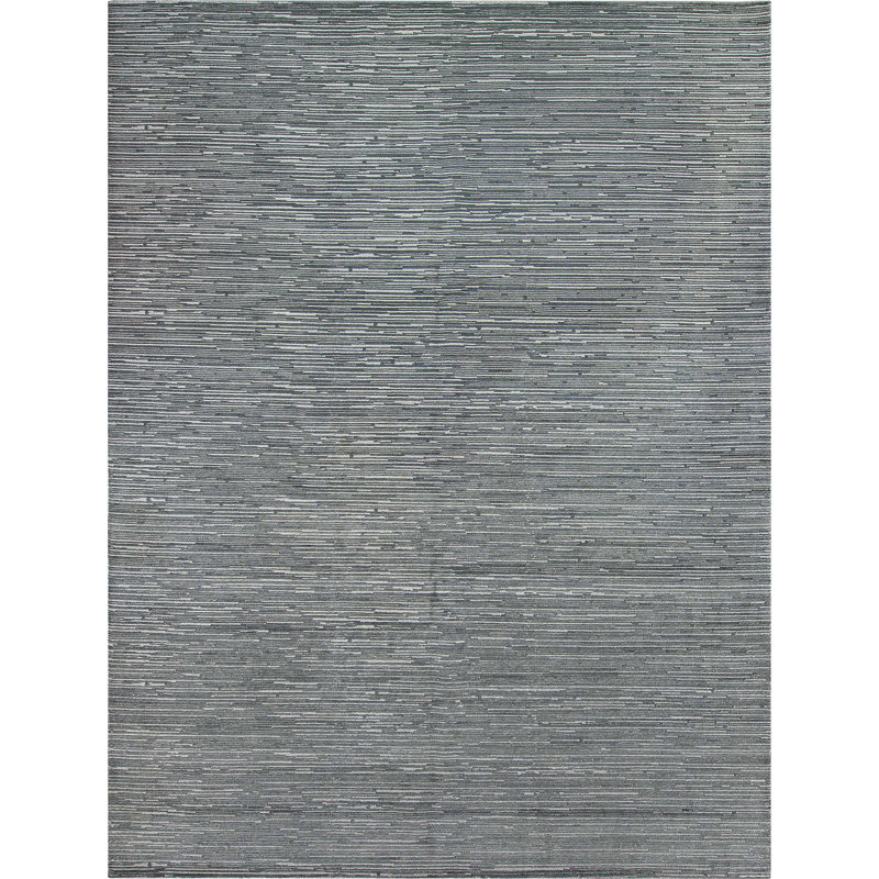 Hand Knotted Area Rug in Gray/White, Rectangle 8' x 10'