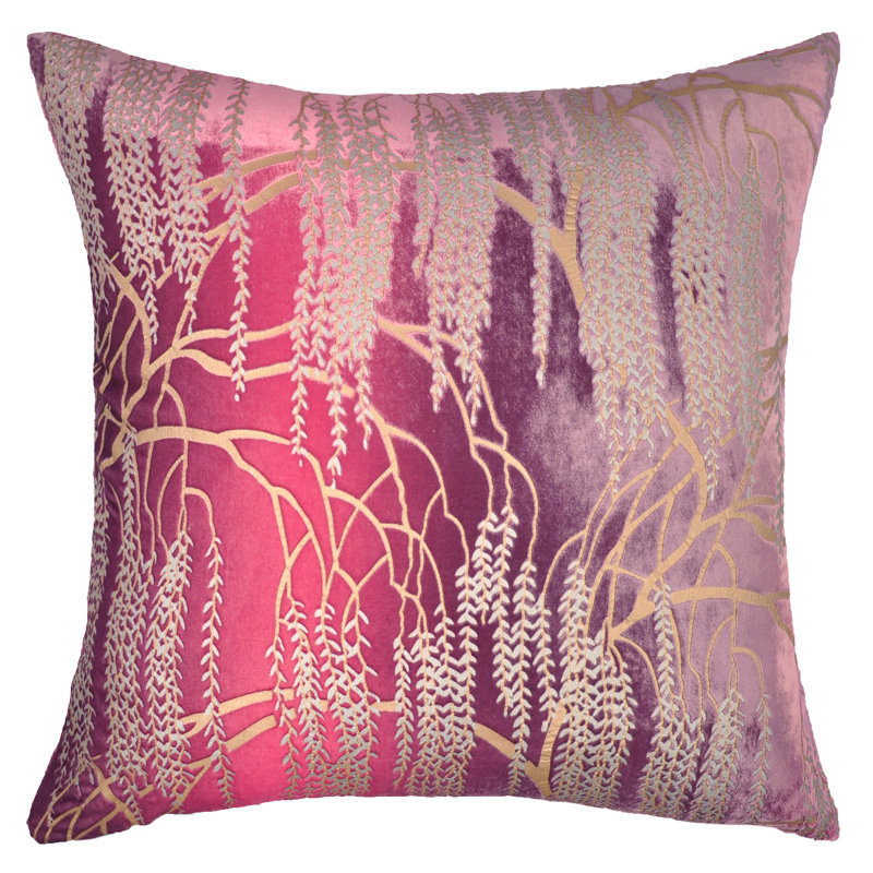 Willow Metallic Square Velvet Pillow Cover & Insert, Grass, 18" x 18"