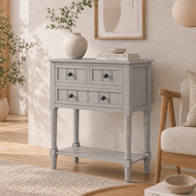 Fahari 23.72'' Compact Freestanding Wooden Console Table with 3 Drawers and a Bottom Shelf