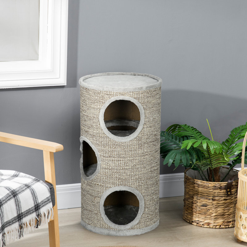 Cat Barrel Kitten Tree Tower for Indoor Cats Large Light Grey