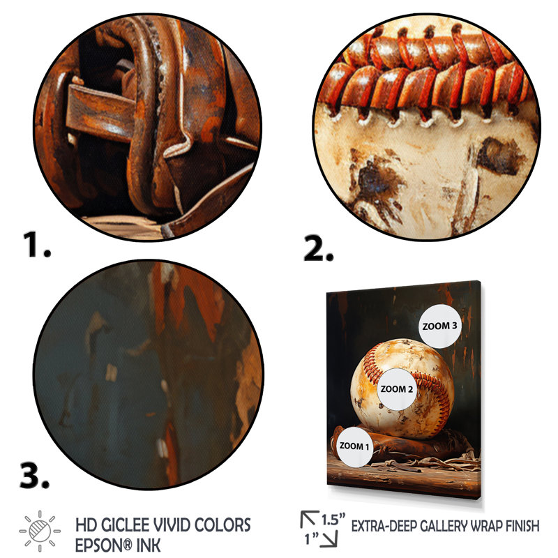 Gant de baseball Lesamuel, impression sur toile encadrée, H 32 po x l 16 po x P 1 po, Cadre flottant doré