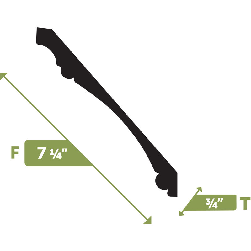 CM725 - 7 1/4"F x 3/4"T x 144"L Crown Flexible Moulding, 7.25"