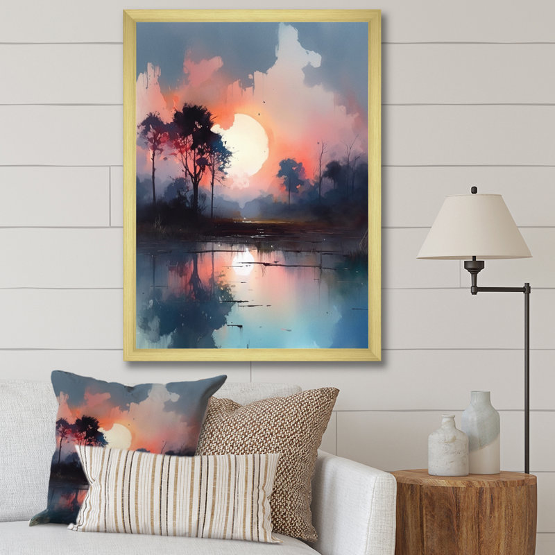 «Peaceful Countryside Sunset», reproduction sur toile, Cadre doré à une seule photo, H 32 po x l 24 po x P 1 po