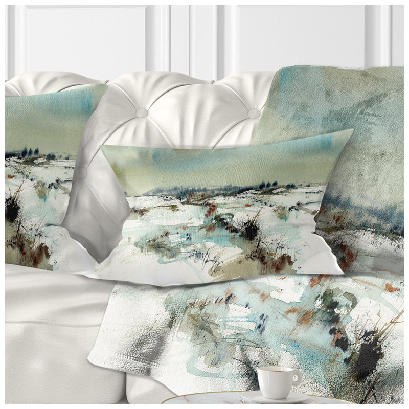 Coussin lombaire aquarelle paysage enneigé