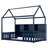 Navy Twin Pine House Bed With LED Shelf Storage-719036529