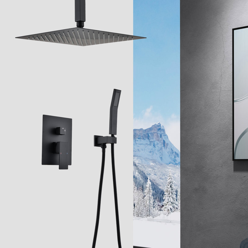 Matte Black Ceiling Mounted Shower System - 10" Head & Handheld, Brass, Recreates Natural Rainfall Perception, Self-Cleaning Nozzle, Corresponds With American Standard Pipe Connections In Exhibition