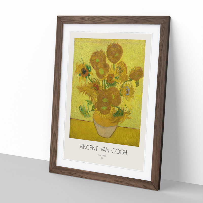 Sunflowers with Border by Vincent Van Gogh - Framed Print, Walnut Framed, 36cm H x 27cm W x 2cm D