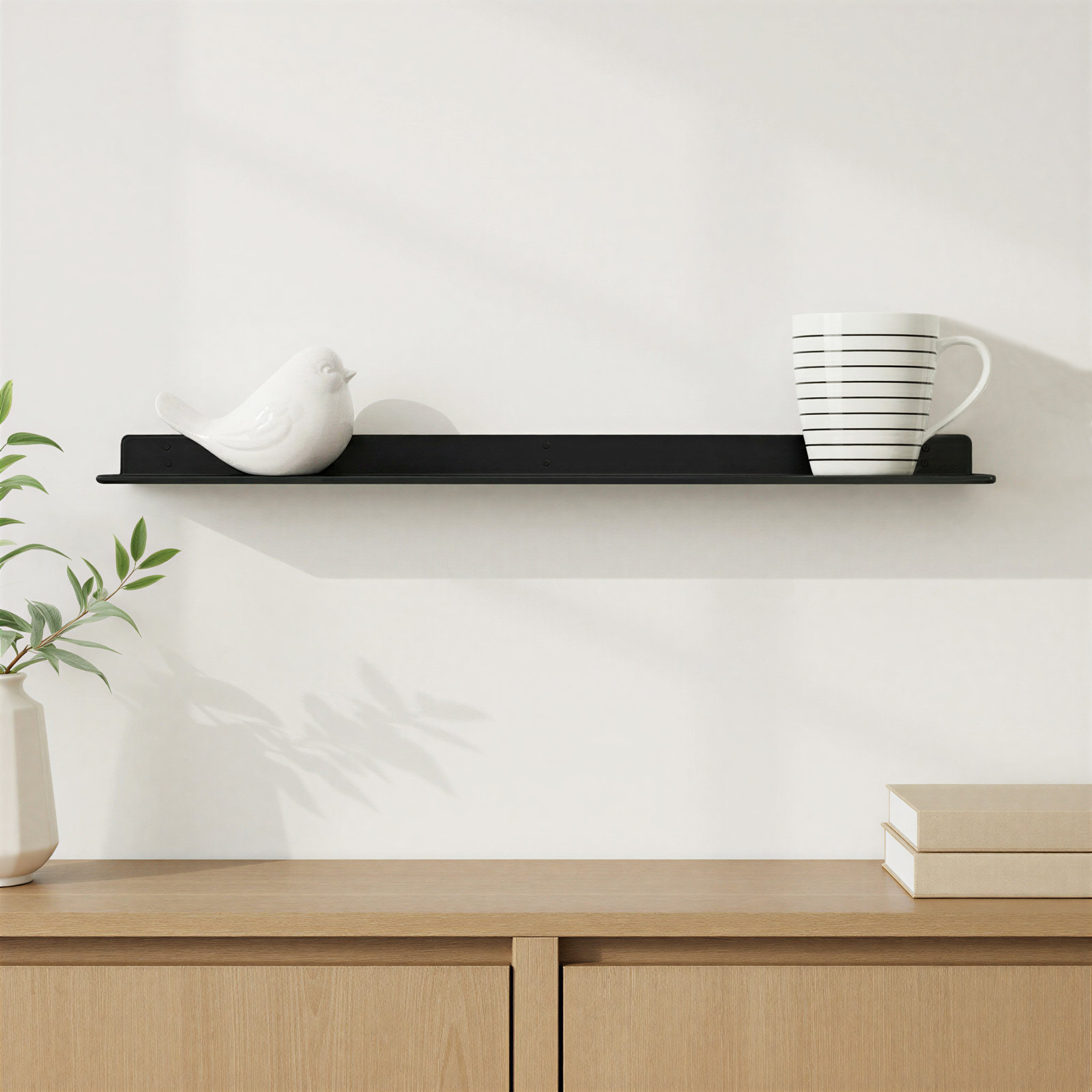 Maja Metal Wall Mounted Floating Display Shelf, Black, 2" H x 36" W x 6" D