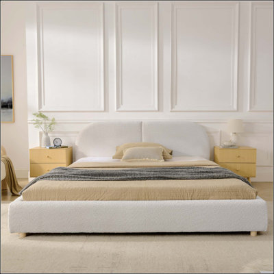 Structure de lit rembourrée de style minimaliste moderne avec tête de lit haute incurvée, tissu en fil de cercle de qualité supérieure et support de pieds robuste, matelas non inclus