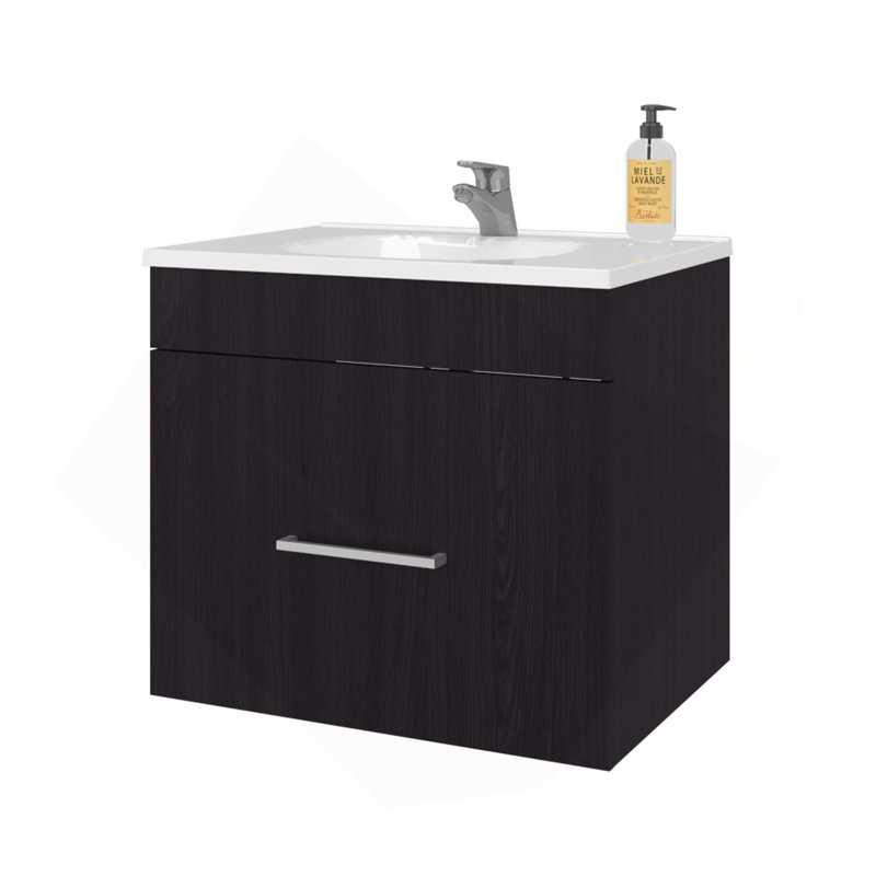 Ensemble de meuble-lavabo flottant à 1 tiroir avec lavabo Wengue, Wengé