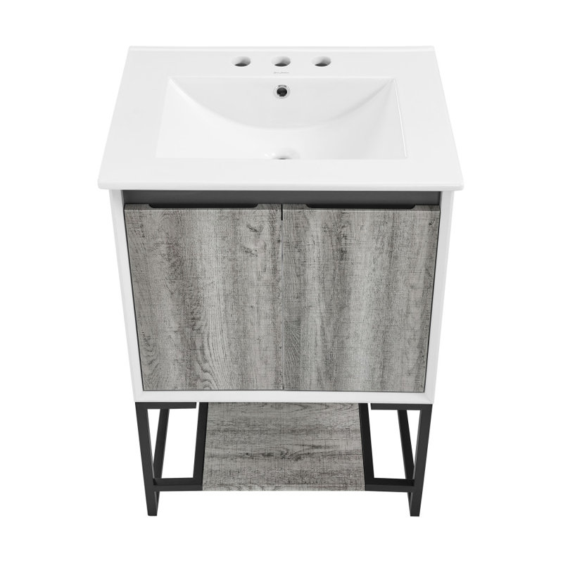 Marseille 24 In. Gray Oak Bathroom Vanity With 3-Hole Ceramic Sink Top, White