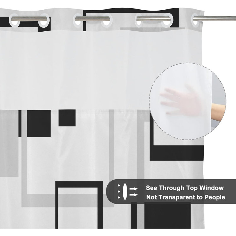 Black and White Geometric Fabric Shower Curtain with Liner