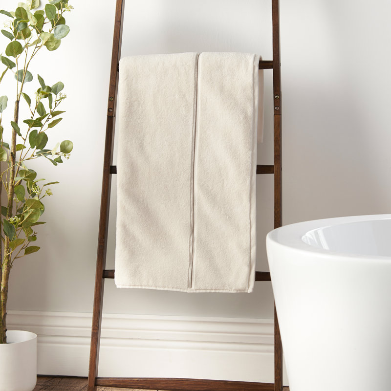 Zero Twist Satin Stitch Cotton Hand Towel 100% Cotton Plush Bath Towel, Cream