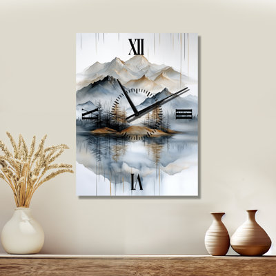Élégante horloge murale scandinave en métal silencieux « Reflet du lac de montagne II »