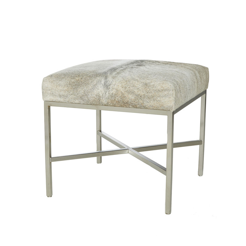 Upholstered Cowhide Stool, 19" H x 60" W x 12" D