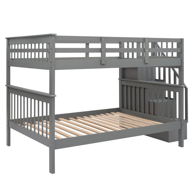 Stairway Bunk Bed with Storage, Guard Rail & Convertible Frame for Bedroom or Dorm, Gris, Simple sur simple
