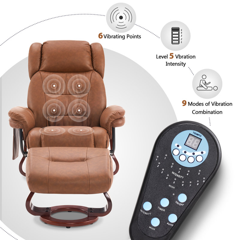 Saddle Faux Leather Swivel Recliner with Massage and Metal Base