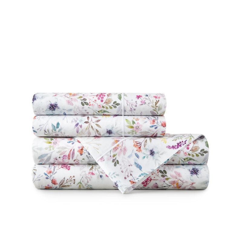 Chloe Floral Percale Sheet Set, Queen Sheet Set with 2 Pillowcases