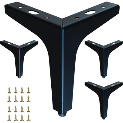 Pieds de meuble en métal noir mat de 4 pouces, pieds de meubles triangulaires robustes pour meuble télé, canapé, commode, armoire et meuble-lavabo