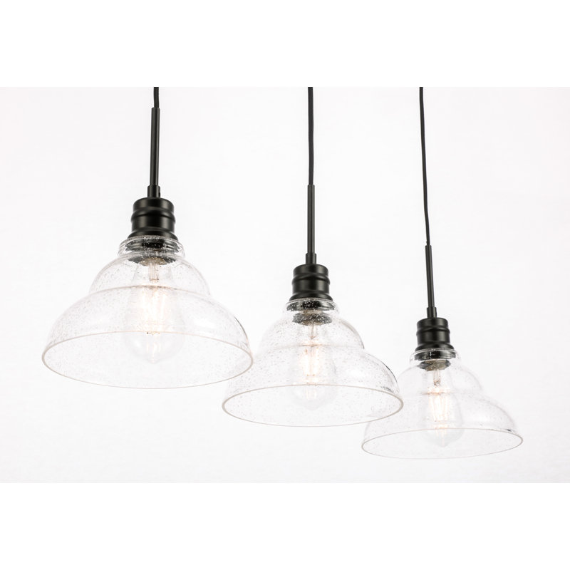 Luminaire suspendu linéaire à 3 lumières pour îlot de cuisine avec accents de verre Manoel, Noir