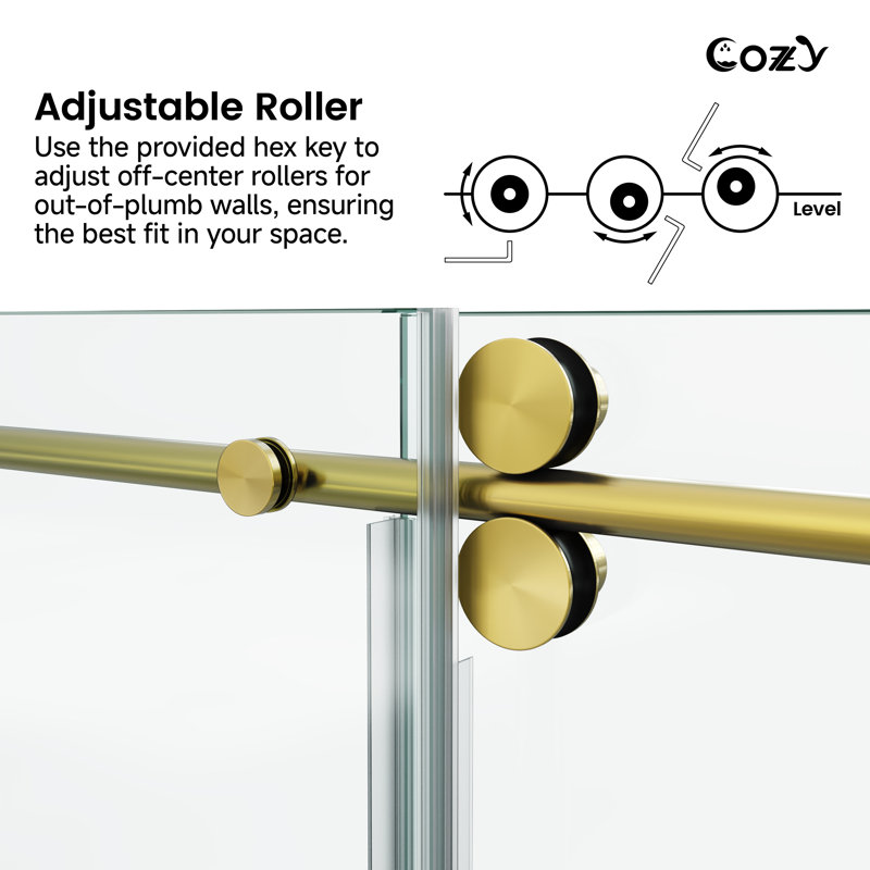 56-61" W x 72" H Frameless Single Sliding Shower Door with 3/8" (10mm) Clear Tempered Glass, Shatter-Resistant Film & Installation Hole Locator - Round Top Rail