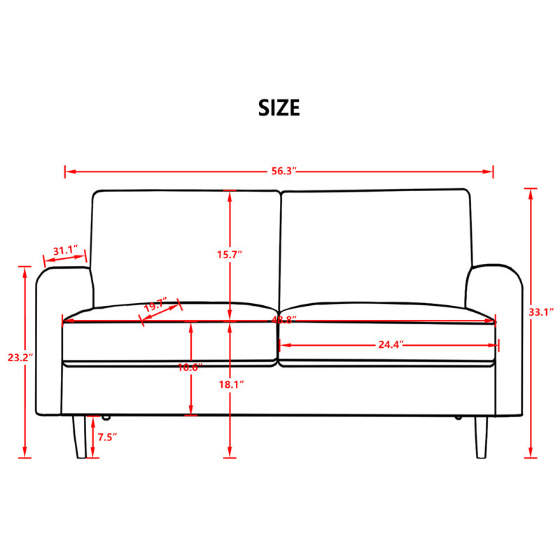 Marick Wide Round Arms Small Apartment Loveseat, Ginger Velvet, 72" W 