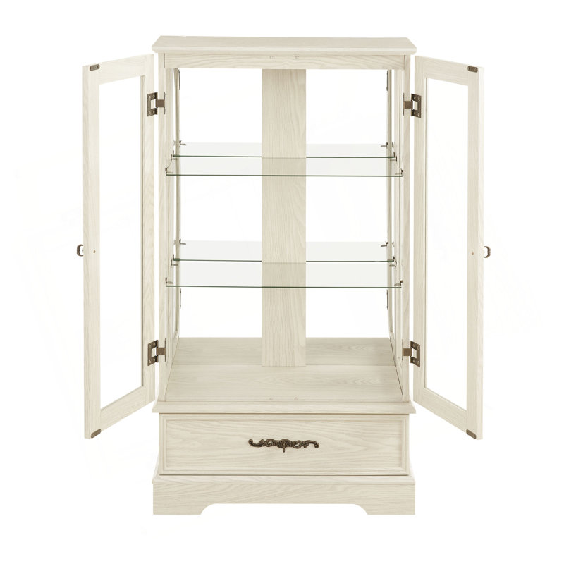 Vitrine lumineuse en verre avec tablettes réglables - Vitrine élégante à 2 portes et tiroir intégré, ampoule incluse, Blanc
