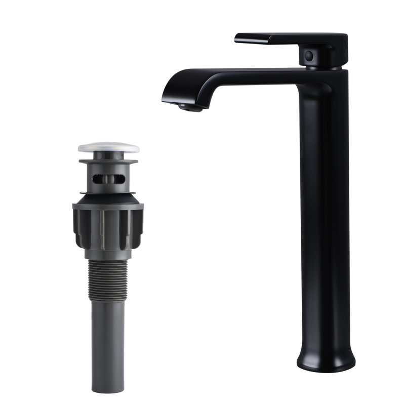 Robinet de lavabo vasque à poignée simple en laiton massif 11,61 "H avec ensemble de drain, Noir mat
