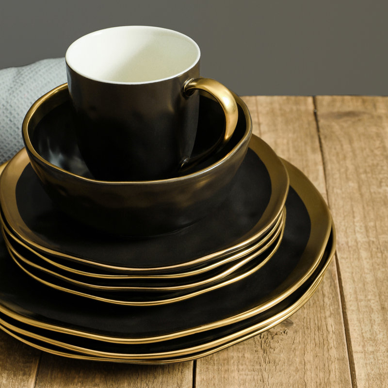Stone Lain Florian 32-Piece Dinnerware Set Porcelain, Black
