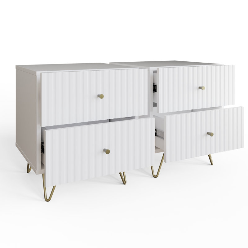 Alipio 40cm W Manufactured Wood Bedside Table, White