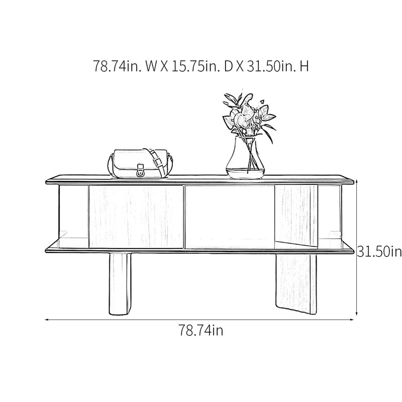 Console Modern Modern Art minimaliste, H 31,5 po x l 78,74 po x P 15,75 po, Bois naturel / or champagne