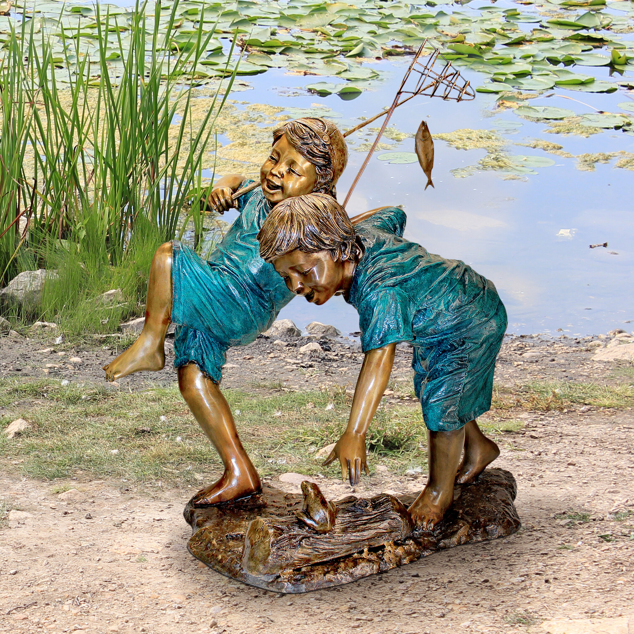Design Toscano Double Trouble Fishing Boys Cast Garden Statue
