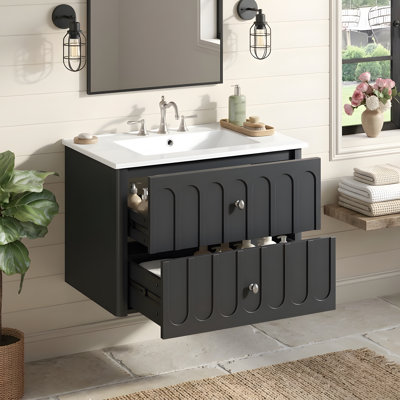 Meuble-lavabo mural moderne de 30 pouces avec lavabo et tiroirs