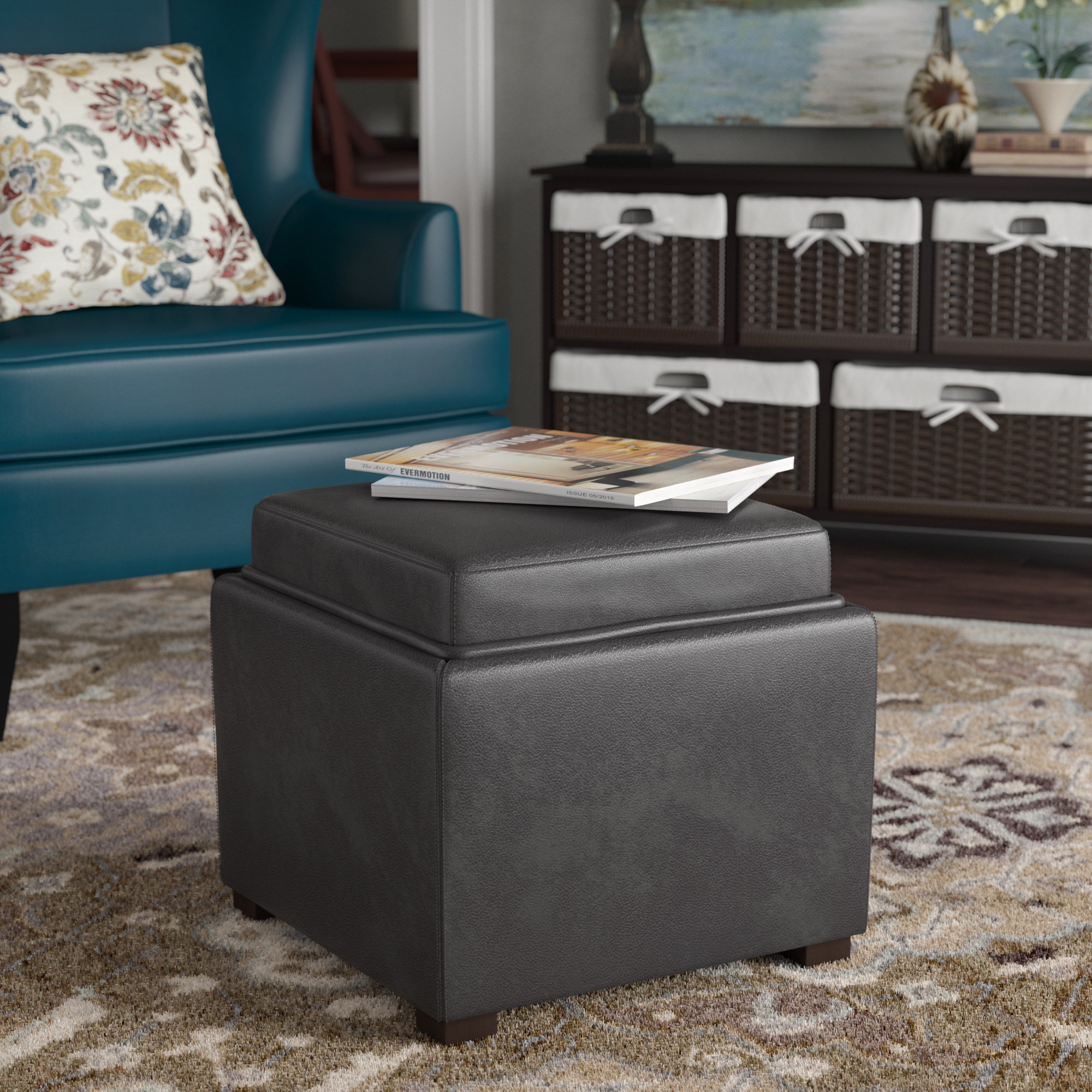 Alcott Hill® Newfield Wide Faux Leather Square Ottoman with