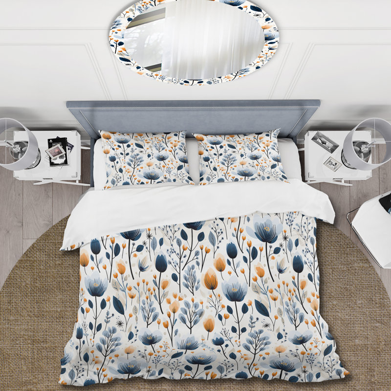 Cottage Blue And White Floral Bloom Pattern - Ensemble de housse de couette à motif floral