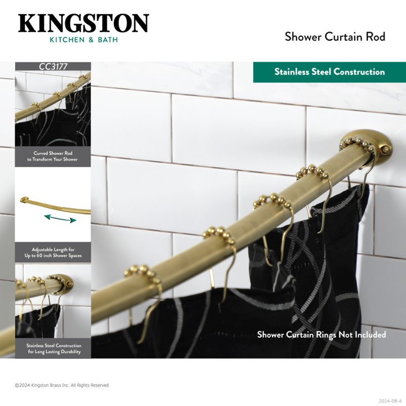 Adjustable Brushed Nickel Curved Shower Curtain Rod