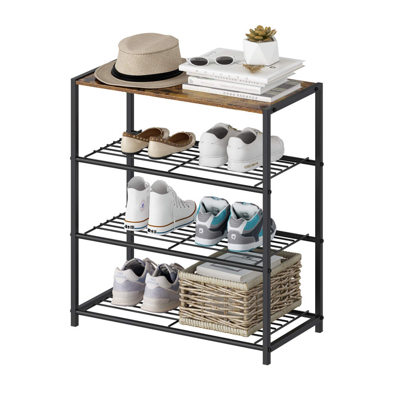 12 Pair Shoe Rack, Rustic Brown/Black