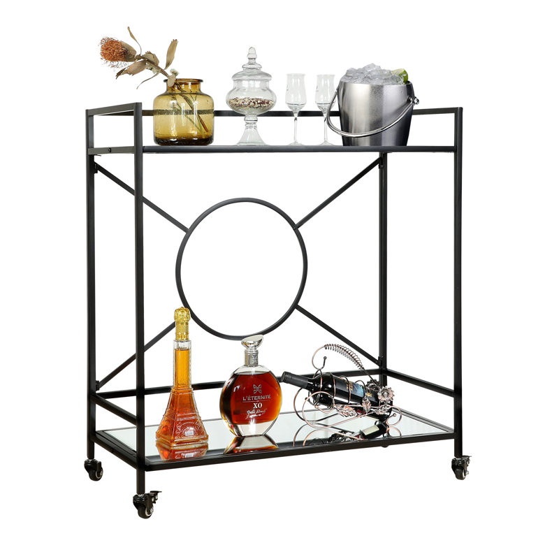 Chariot-bar Talar en métal simplement assemblé avec SEULEMENT 4 vis, Noir, Verre miroitant
