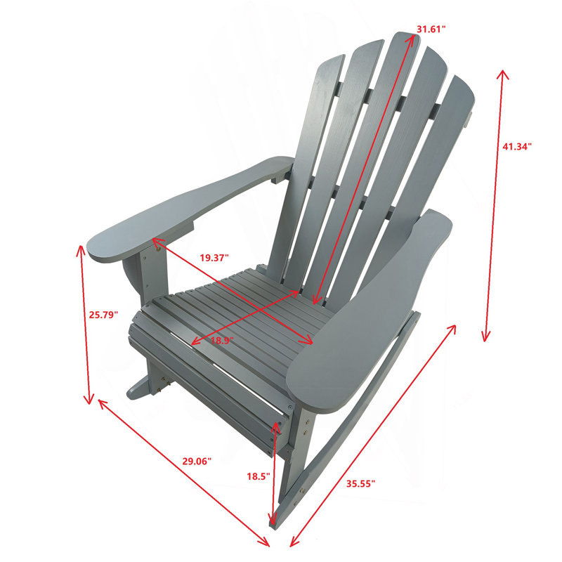 Chaise Adirondack inclinable à bascule en bois pour l'extérieur, noyer, Gris