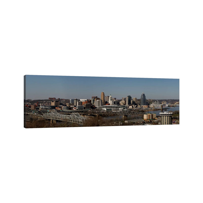 Cincinnati Skyline Cityscape 1 Piece Wrapped Canvas Panoramic Wall Art, 121.92 cm H x 40.64 cm W x 1.91 cm D